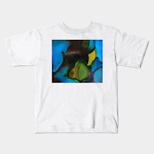 Blue and green abstract art ink painting Kids T-Shirt